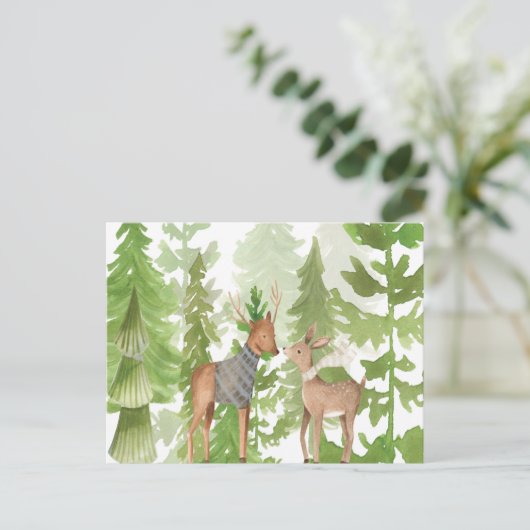 Woodland Forest Greenery Baby Deer Pine Briefkaart (Staand voorkant)
