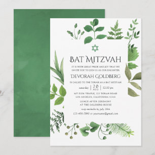 Woodland Forest Greenery Bat Mitzvah Kaart