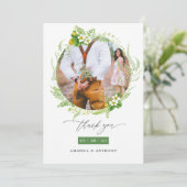 Woodland Forest Greenery Wedding Foto Bedankkaart (Staand voorkant)