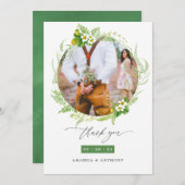 Woodland Forest Greenery Wedding Foto Bedankkaart (Voorkant / Achterkant)