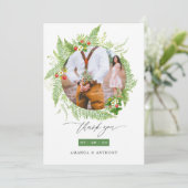 Woodland Forest Greenery Wedding Foto Bedankkaart (Staand voorkant)