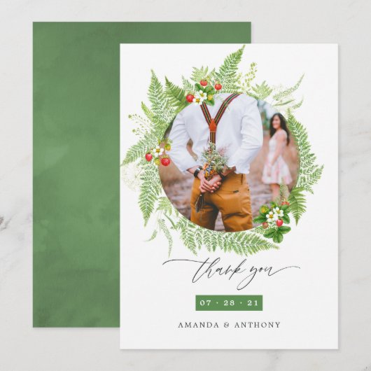 Woodland Forest Greenery Wedding Foto Bedankkaart (Voorkant / Achterkant)