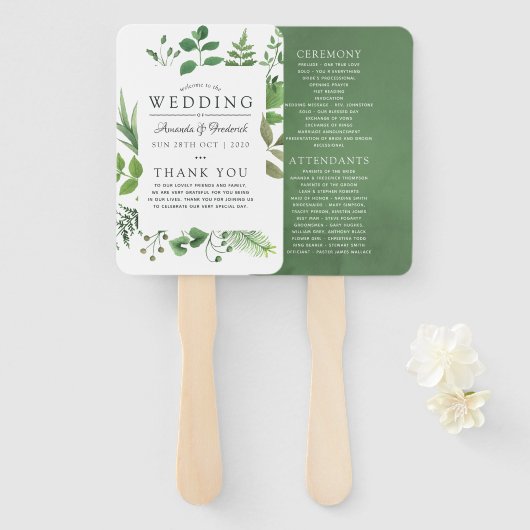 Woodland Forest Greenery Wedding Programme Handwaaier (Voorkant en achterkant)