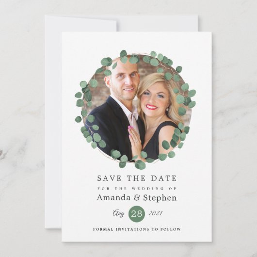 Woodland Forest Greenery Wedding Save The Date (Voorkant)