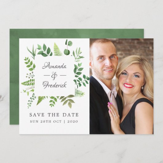 Woodland Forest Greenery Wedding Save The Date (Voorkant / Achterkant)