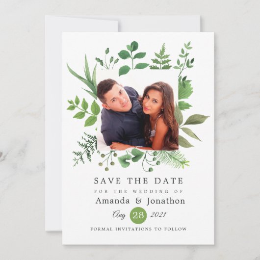 Woodland Forest Greenery Wedding Save The Date (Voorkant)
