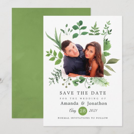 Woodland Forest Greenery Wedding Save The Date (Voorkant / Achterkant)