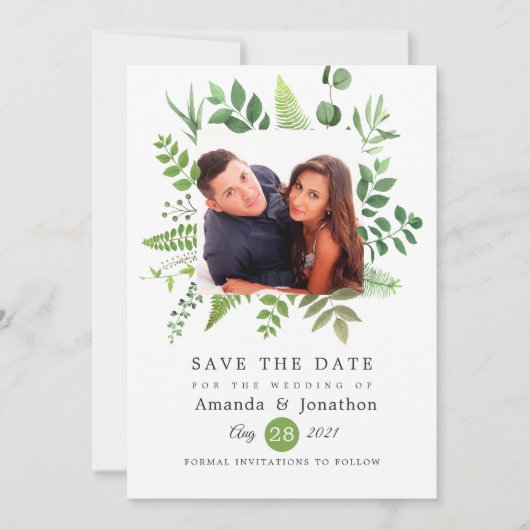 Woodland Forest Greenery Wedding Save The Date (Voorkant)