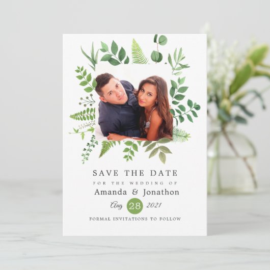 Woodland Forest Greenery Wedding Save The Date (Staand voorkant)