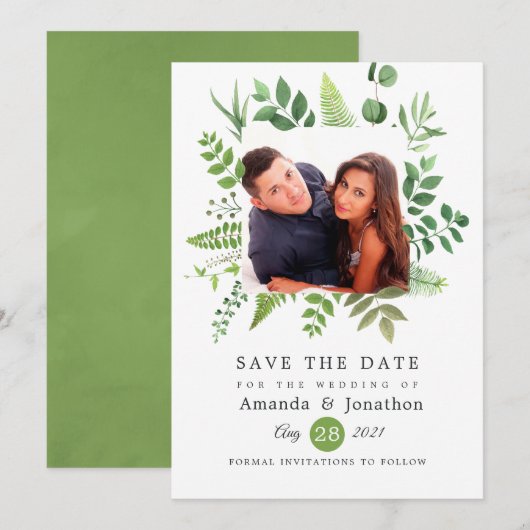 Woodland Forest Greenery Wedding Save The Date (Voorkant / Achterkant)