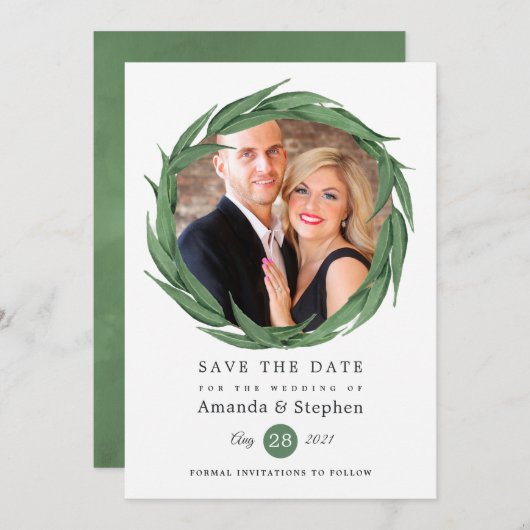 Woodland Forest Greenery Wedding Save The Date (Voorkant / Achterkant)