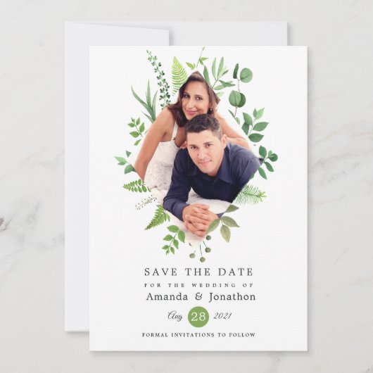 Woodland Forest Greenery Wedding Save The Date (Voorkant)
