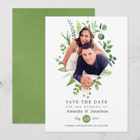 Woodland Forest Greenery Wedding Save The Date (Voorkant / Achterkant)