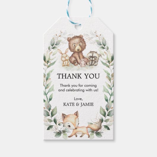 Woodland Forest groen krans Baby shower gunsten Cadeaulabel (Voorkant)
