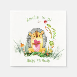 Woodland Forest Hedegel Cute Birthday Servet