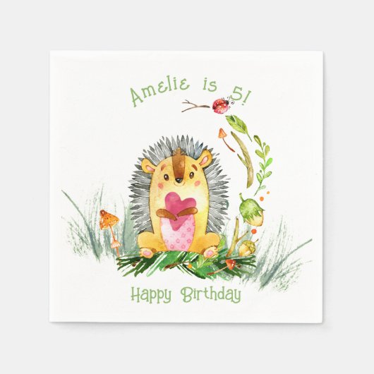 Woodland Forest Hedegel Cute Birthday Servet (Voorkant)