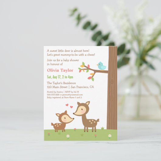 Woodland Forest Herten Baby Douche Uitnodigingen (Staand voorkant)