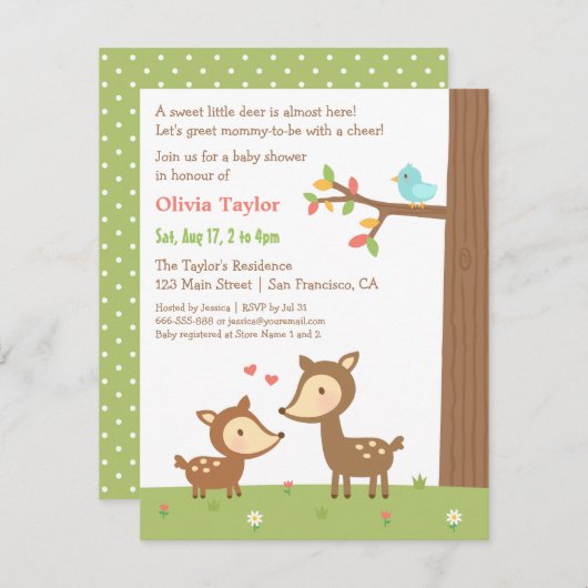 Woodland Forest Herten Baby Douche Uitnodigingen (Voorkant / Achterkant)