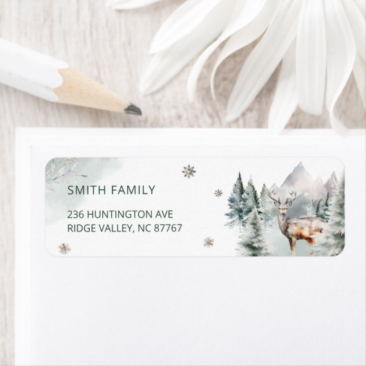 Woodland Forest Herten Winter Baby Retouradres Etiket (Insitu)