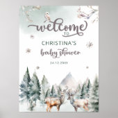 Woodland Forest Herten Winter Baby shower Welkom Poster (Voorkant)