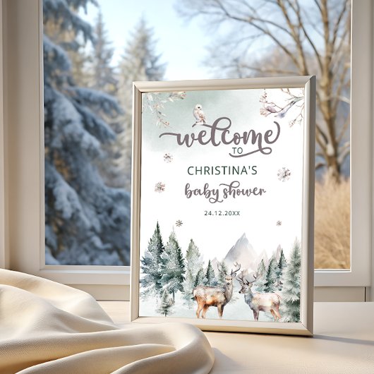 Woodland Forest Herten Winter Baby shower Welkom Poster