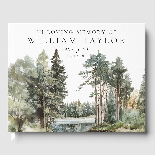 Woodland Forest Lake In Loving Memory Funeral Gastenboek (Voorkant)