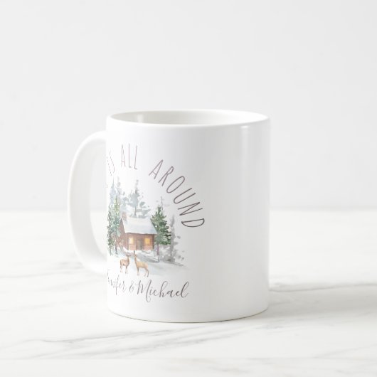 Woodland Forest Love Deer Couple met Names Koffiemok (Voorkant links)