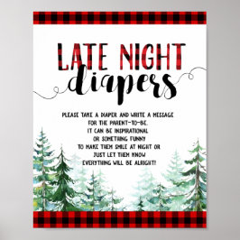 Woodland Forest Lumberjack Late Night Diapers Sign Poster