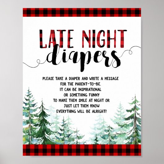 Woodland Forest Lumberjack Late Night Diapers Sign Poster (Voorkant)