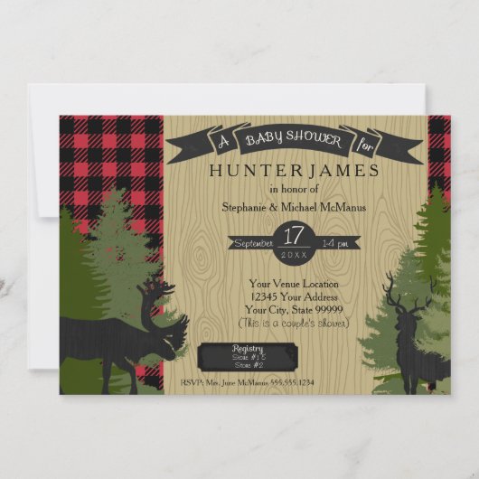 Woodland Forest Lumberjack Plaid Wood Baby shower Kaart (Voorkant)