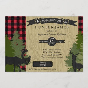 Woodland Forest Lumberjack Plaid Wood Baby shower Kaart