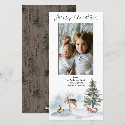 Woodland Forest Merry kerst Feestdagenkaart (Voorkant / Achterkant)
