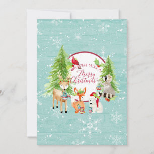 Woodland Forest Merry Kerstmis Modern Foto Feestdagenkaart