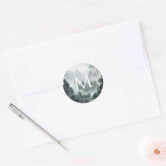 Woodland Forest Monogram Small Round Labels (Envelop)