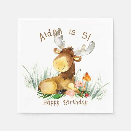 Woodland Forest Moose Cute Birthday Servet (Voorkant)