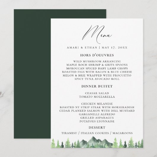 Woodland Forest Mountain Buffet Menu (Voorkant / Achterkant)