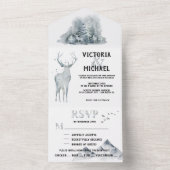 Woodland Forest Mountain Waterverf Wedding All In One Uitnodiging (Binnen)