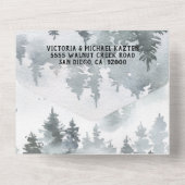 Woodland Forest Mountain Waterverf Wedding All In One Uitnodiging (Achterkant)