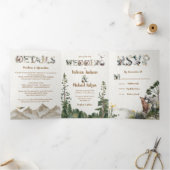 Woodland Forest Mountain Waterverf Wedding Drieluik Uitnodiging (Binnen)