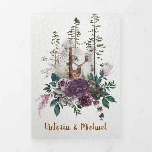 Woodland Forest Mountain Waterverf Wedding Drieluik Uitnodiging (Cover)