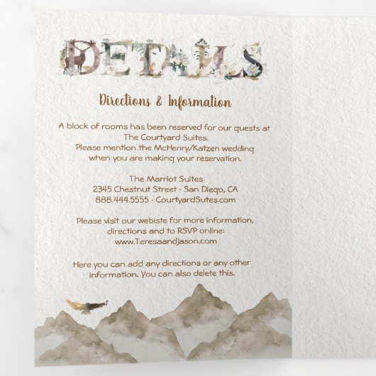 Woodland Forest Mountain Waterverf Wedding Drieluik Uitnodiging (Binnenzijde eerst)