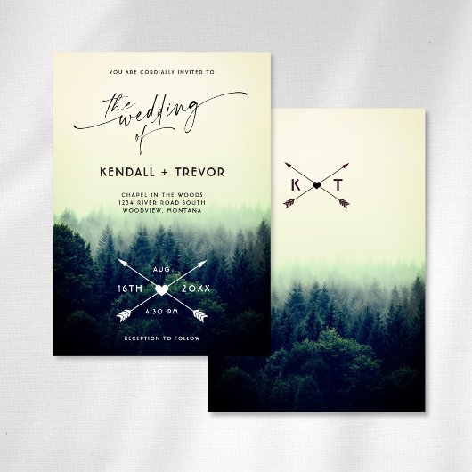 Woodland Forest Mountains Trees Wedding Invitation Kaart