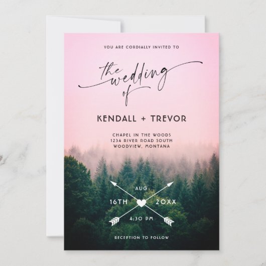 Woodland Forest Mountains Trees Wedding Invitation Kaart (Voorkant)