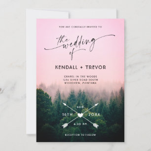 Woodland Forest Mountains Trees Wedding Invitation Kaart