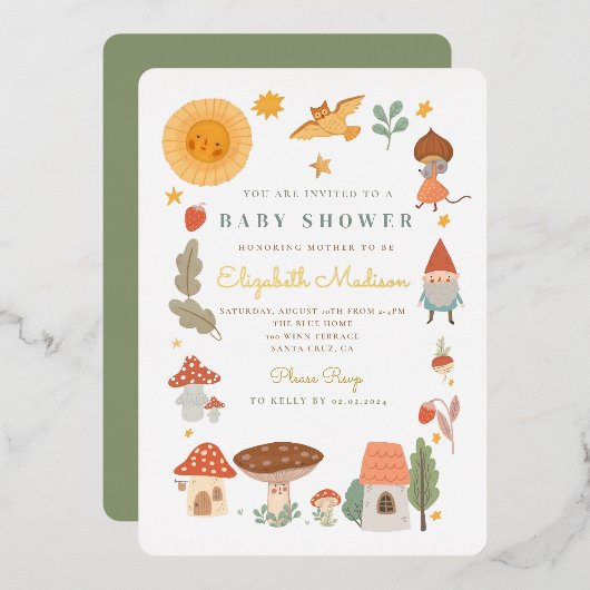 Woodland Forest Mushroom Baby shower Folie Invitat Folie Uitnodiging (Voorkant / Achterkant)