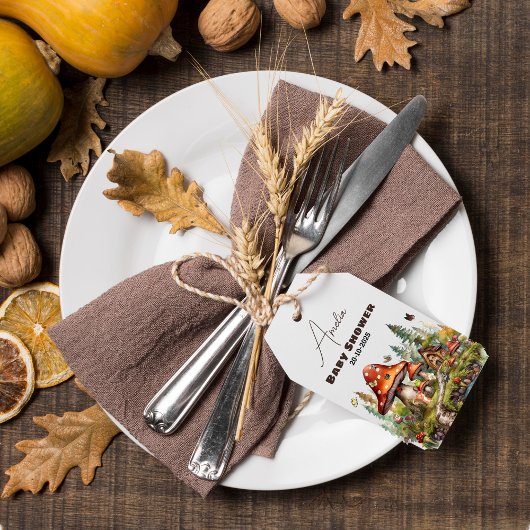 Woodland Forest Mushroom Baby shower Herfst Bedank Cadeaulabel