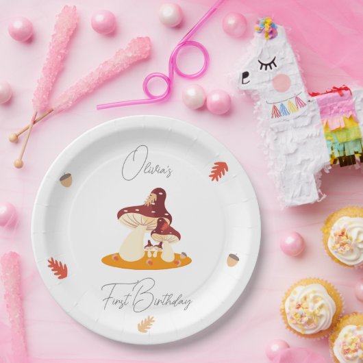 Woodland Forest Mushroom Eerste Verjaardag Papieren Bordje (Feest)