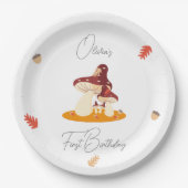 Woodland Forest Mushroom Eerste Verjaardag Papieren Bordje (Voorkant)