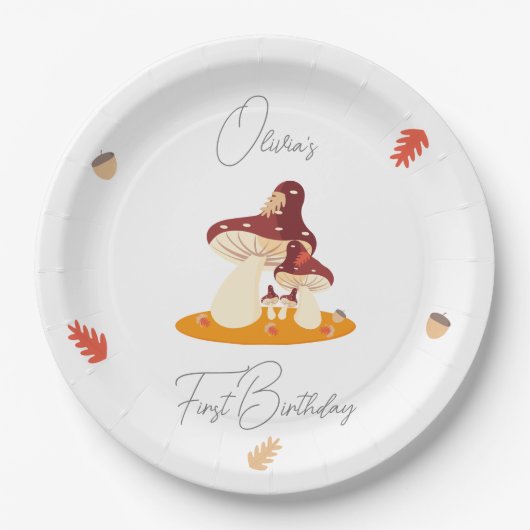 Woodland Forest Mushroom Eerste Verjaardag Papieren Bordje (Voorkant)