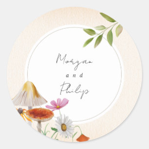 Woodland Forest Mushroom Floral Wedding Ronde Sticker